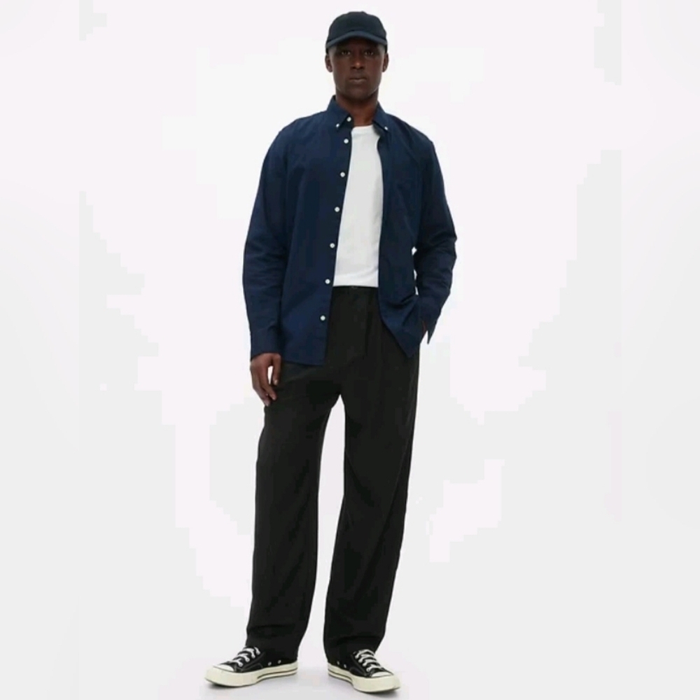 GAP Men's Recycled Baggy Relaxed Pleated Dress Pants XL Black Flannel RT$80 NWT